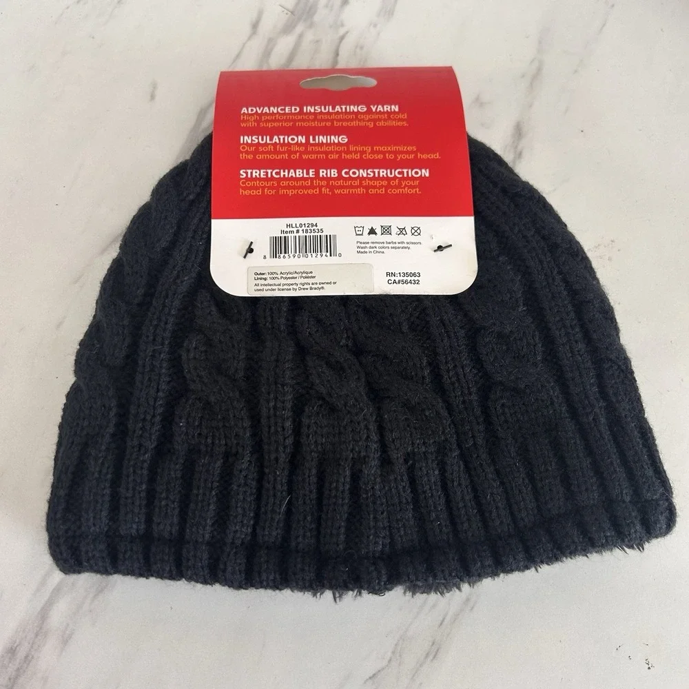 Heat Lockers Black‎ S/M Unisex Thermal Knit Hat Beanie Faux Fur Lined 183535